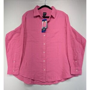GAP Women's Pink Long Sleeve Button Down Shirt Top Size L Textured Gauze
